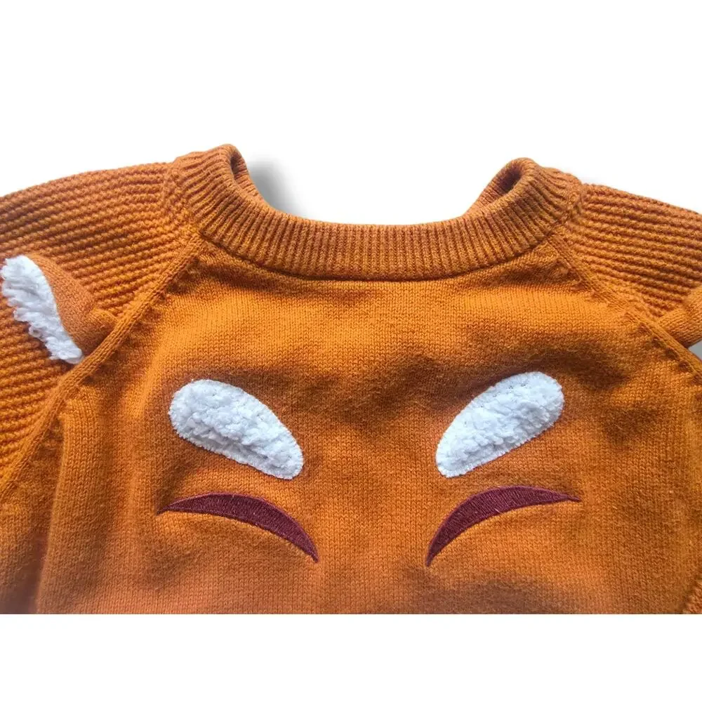 Cat & Jack Toddler 3T Boys Fox Face Textured Knit Sweater Pullover Burnt Orange